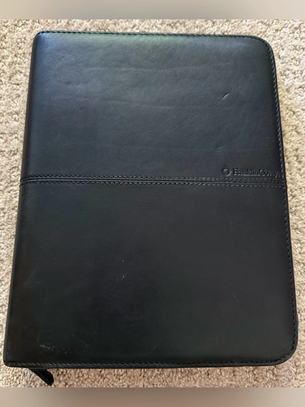 Franklin Covey Black Nappa Classic Leather Planner 7-Ring Binder Organizer Zip